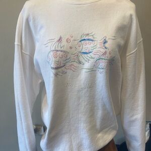 Vintage 90s White Multicolored Fishes crewneck